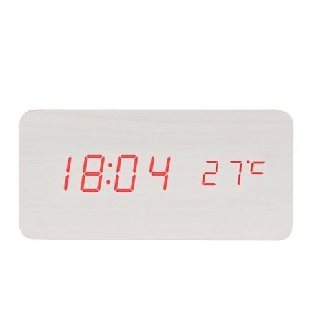 BALDR Baldr CL0929WR1 Wooden Alarm Digital Desk Clock; White Wood Red Light CL0929WR1